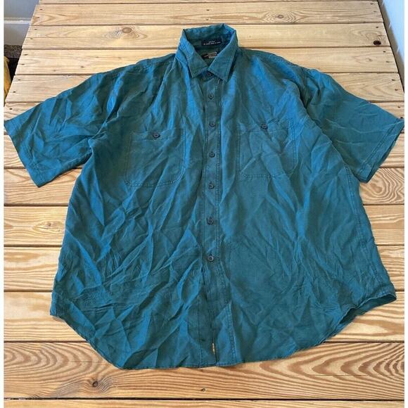 Vintage Expressions Button Up Silk Shirt Size Large Men’s Green Short Sleeve - Picture 1 of 6